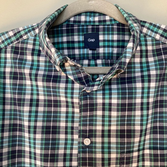 GAP Navy Green White Plaid Shirt EUC - Picture 3 of 4